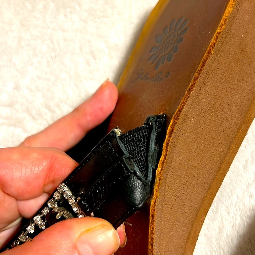 Yellow Box Black and Brown Sandals with Rhinestones Decorative Straps. Size 8 - Picture 5 of 6